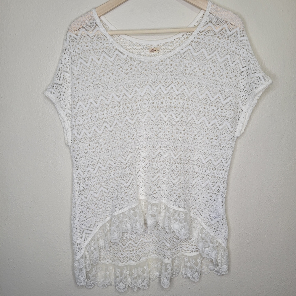 Hollister White Lace Crochet Top, Size L